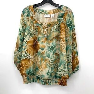 Alfred Dunner Tropical Floral Beach Semi Sheer Blouse Size 16